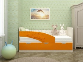 Дельфин-3 Кровать детская 3 ящика без ручек 1.6 Оранжевый глянец в Змеиногорске - zmeinogorsk.katalogmebeli.com | фото