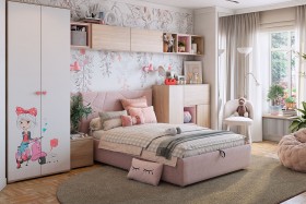 Комплект детской мебели Алина К2 Дуб мария/белый/нежно-розовый велюр в Змеиногорске - zmeinogorsk.katalogmebeli.com | фото
