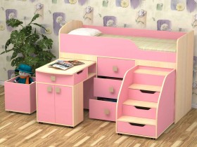Кровать детская Фея 1.6 Дуб молочный/Розовый в Змеиногорске - zmeinogorsk.katalogmebeli.com | фото