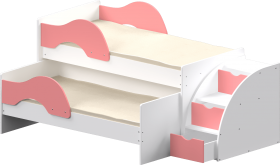 Кровать детская Матрешка выкатная с лестницей  Белый/Розовый в Змеиногорске - zmeinogorsk.katalogmebeli.com | фото
