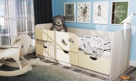 Кровать детская Минима Лего 1,86м с ящиками (дуб атланта/крем) в Змеиногорске - zmeinogorsk.katalogmebeli.com | фото