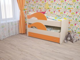 Кровать детская Радуга 1600 Млечный дуб/Оранжевый в Змеиногорске - zmeinogorsk.katalogmebeli.com | фото