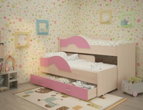 Кровать детская Радуга 1600 Млечный дуб/Розовый в Змеиногорске - zmeinogorsk.katalogmebeli.com | фото