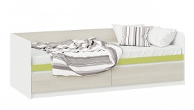 Кровать «Сканди» с 2 ящиками Дуб Гарден/Белый/Зеленый в Змеиногорске - zmeinogorsk.katalogmebeli.com | фото 1