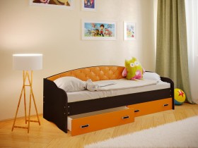 Кровать Софа-8 с мягкой спинкой (900х1900) Венге/Оранжевый в Змеиногорске - zmeinogorsk.katalogmebeli.com | фото