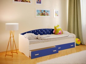 Кровать Софа-8 с мягкой спинкой со стразами (900х1900) Белый/Синий в Змеиногорске - zmeinogorsk.katalogmebeli.com | фото
