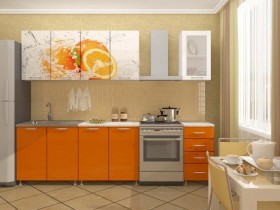 Кухонный гарнитур 1,6м Апельсин (Белый/Оранжевый металлик/Фотопечать апельсин) в Змеиногорске - zmeinogorsk.katalogmebeli.com | фото