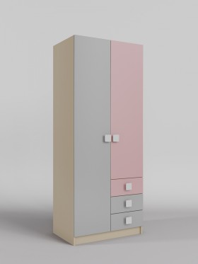Шкаф 2-х створчатый с ящиками Грэйси (Розовый/Серый/корпус Клен) в Змеиногорске - zmeinogorsk.katalogmebeli.com | фото