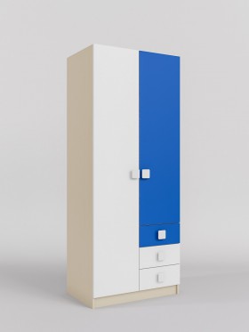 Шкаф 2-х створчатый с ящиками Скай (Синий/Белый/корпус Клен) в Змеиногорске - zmeinogorsk.katalogmebeli.com | фото