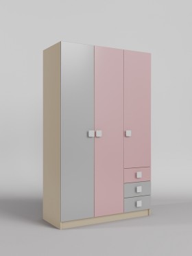 Шкаф 3-х створчатый с ящиками Грэйси (Розовый/Серый/корпус Клен) в Змеиногорске - zmeinogorsk.katalogmebeli.com | фото