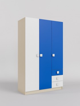 Шкаф 3-х створчатый с ящиками Скай (Синий/Белый/корпус Клен) в Змеиногорске - zmeinogorsk.katalogmebeli.com | фото
