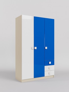Шкаф 3-х створчатый с ящиками Скай люкс (Синий/Белый/корпус Клен) в Змеиногорске - zmeinogorsk.katalogmebeli.com | фото