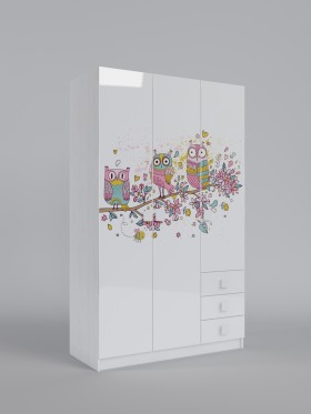 Шкаф 3-х створчатый с ящиками Совушки (Белый/корпус Выбеленное дерево) в Змеиногорске - zmeinogorsk.katalogmebeli.com | фото